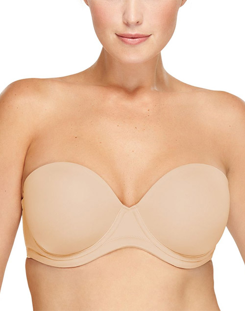 WACOAL STRAPLESS BRA -32D-NUDE-2 HOOK BACK-UNDERWIRE-PUSH UP PADDING-NO  STRAPS