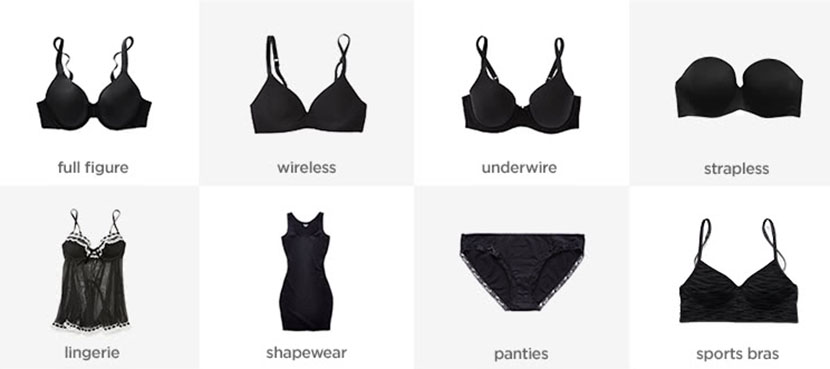 Women's bras including underwire, wireless, strapless